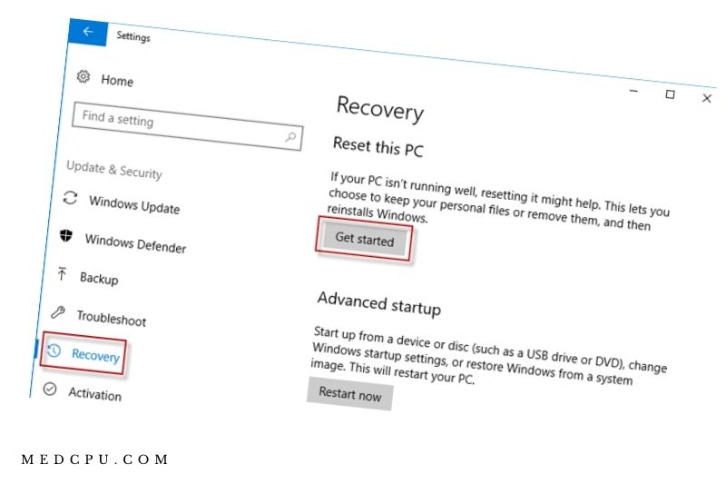 Log in to Windows 10 to factory-reset your Acer laptop