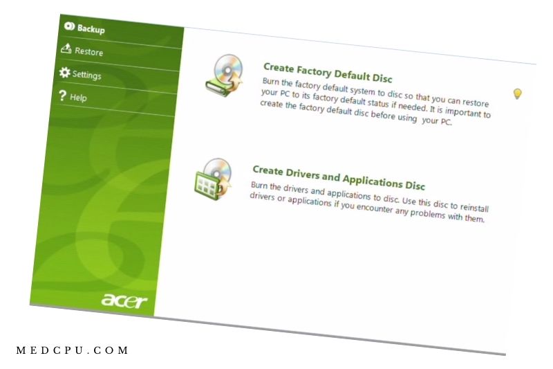 Reset Acer laptops to factory settings using ERecovery Management