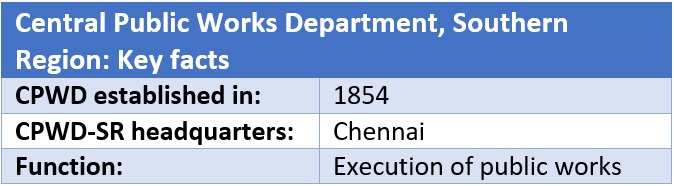 All about Central Public Works Department, Southern Region (CPWD-SR)