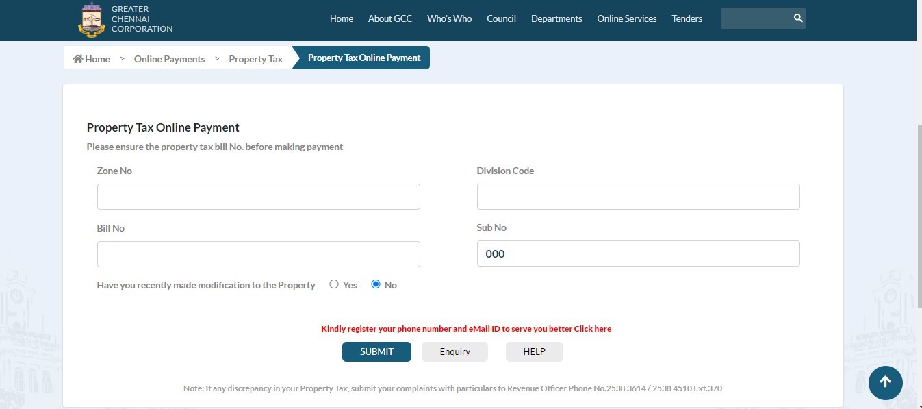 How to make property tax online payment Chennai?