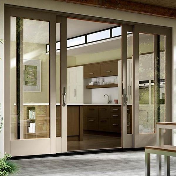 Wooden kitchen door with white sliding track