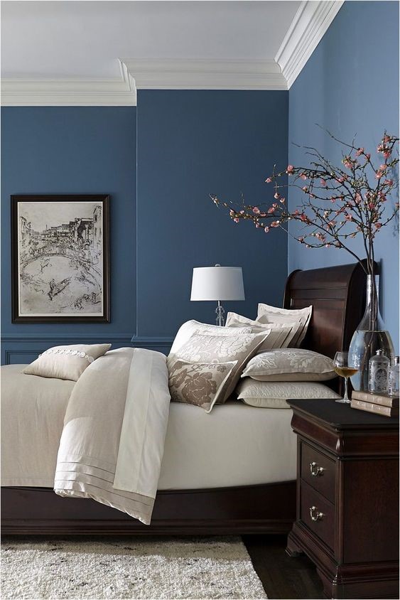 Neutral blue colour bedroom