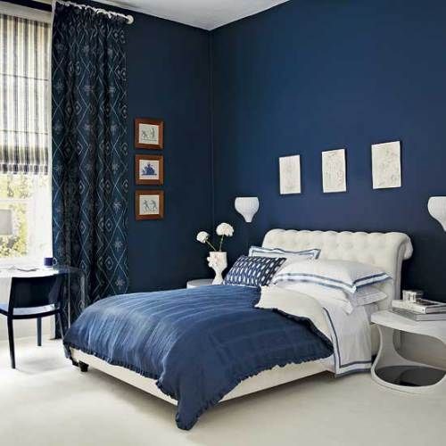 Prussian blue colour bedroom  