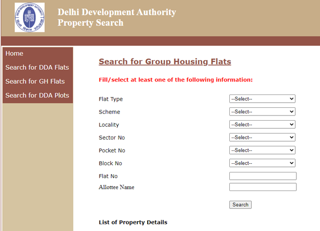 DDA housing scheme How to search for property online