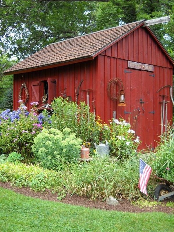 A red phone booth garden hut design