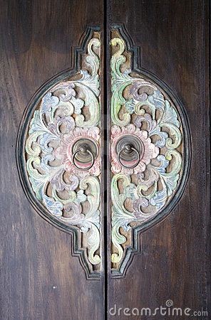 Carved main door wooden handle design