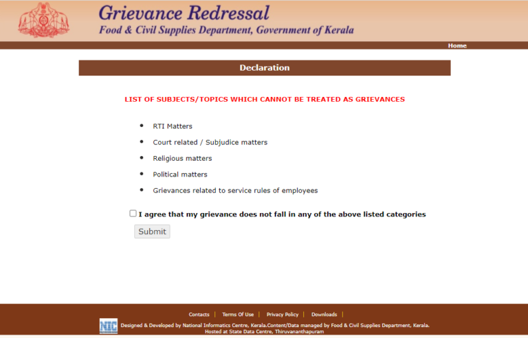 Kerala ration card: Grievance filing procedure