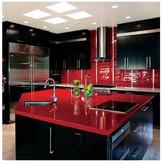 Red Starlight quartz top kitchen