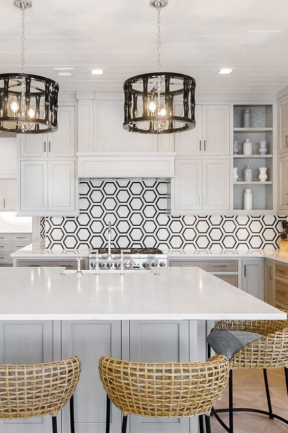 Black and white modular kitchen backsplash