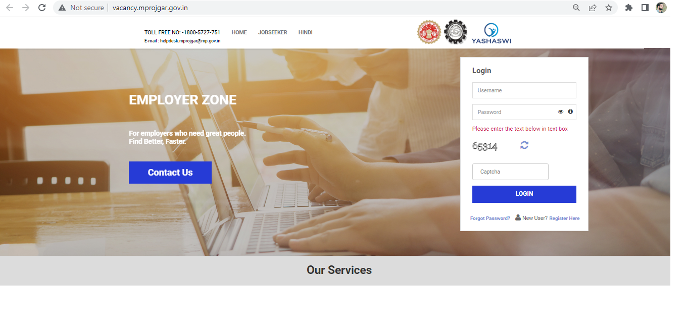 MP Rojgar Employer login process
