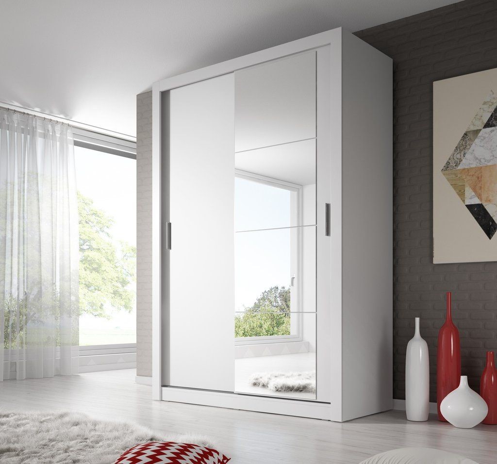 Wardrobe with a white frame and a mirror