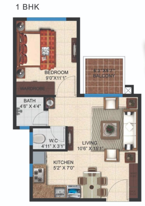 1 BHK floor plan