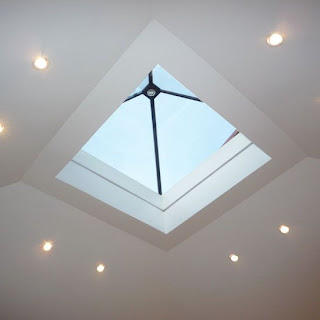 A skylight with a pyramidal glass ceiling design