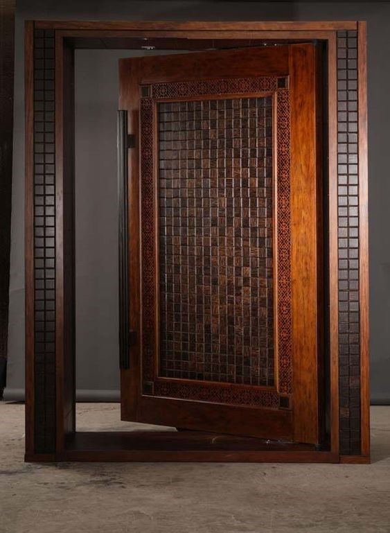 Wooden safety door design with latticework