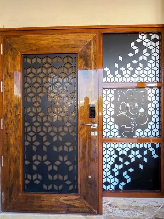 Wooden safety door design with digital pad