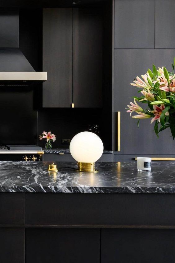 Kitchen with black granite