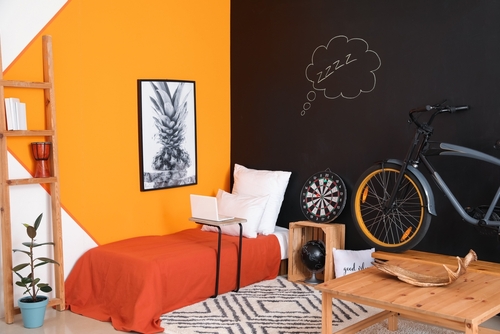 Interesting ideas for orange two colour combination for bedroom walls