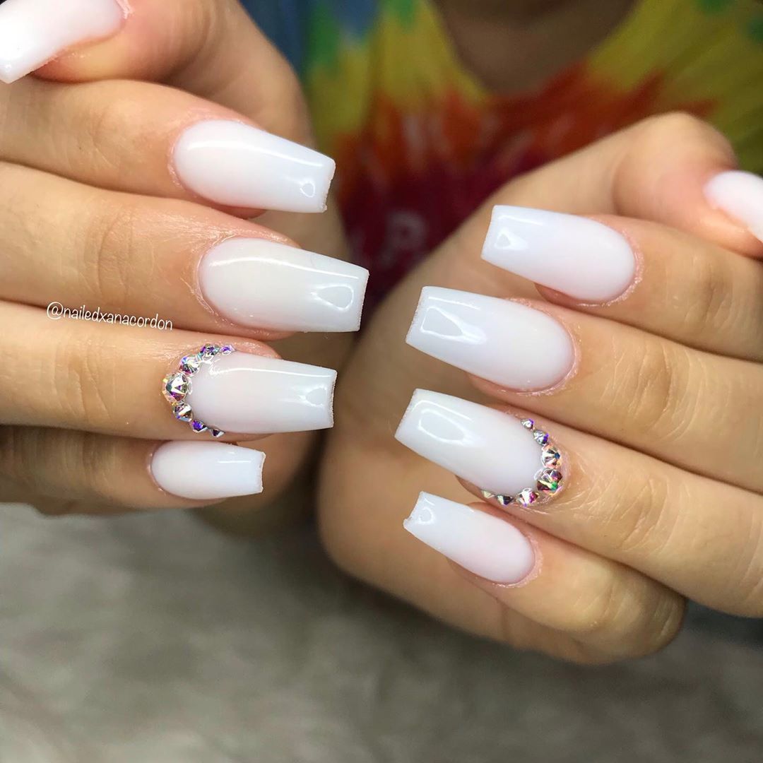 white tip nails with diamonds