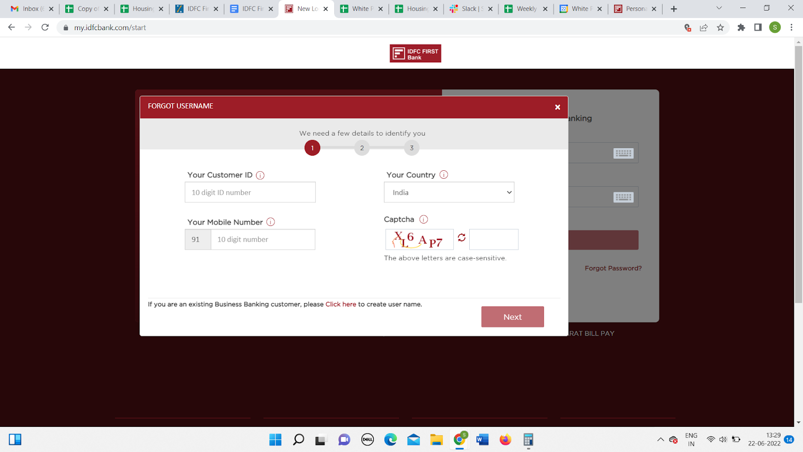 IDFC First Bank Credit Card Net Banking: Retrieving username 