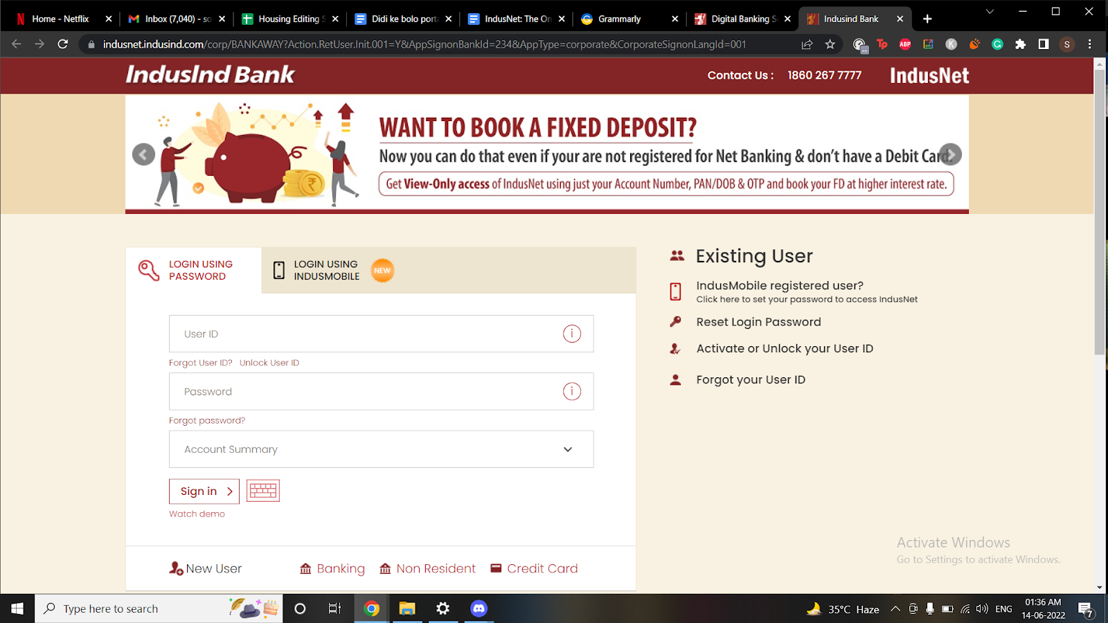 IndusInd bank net banking: Registration process